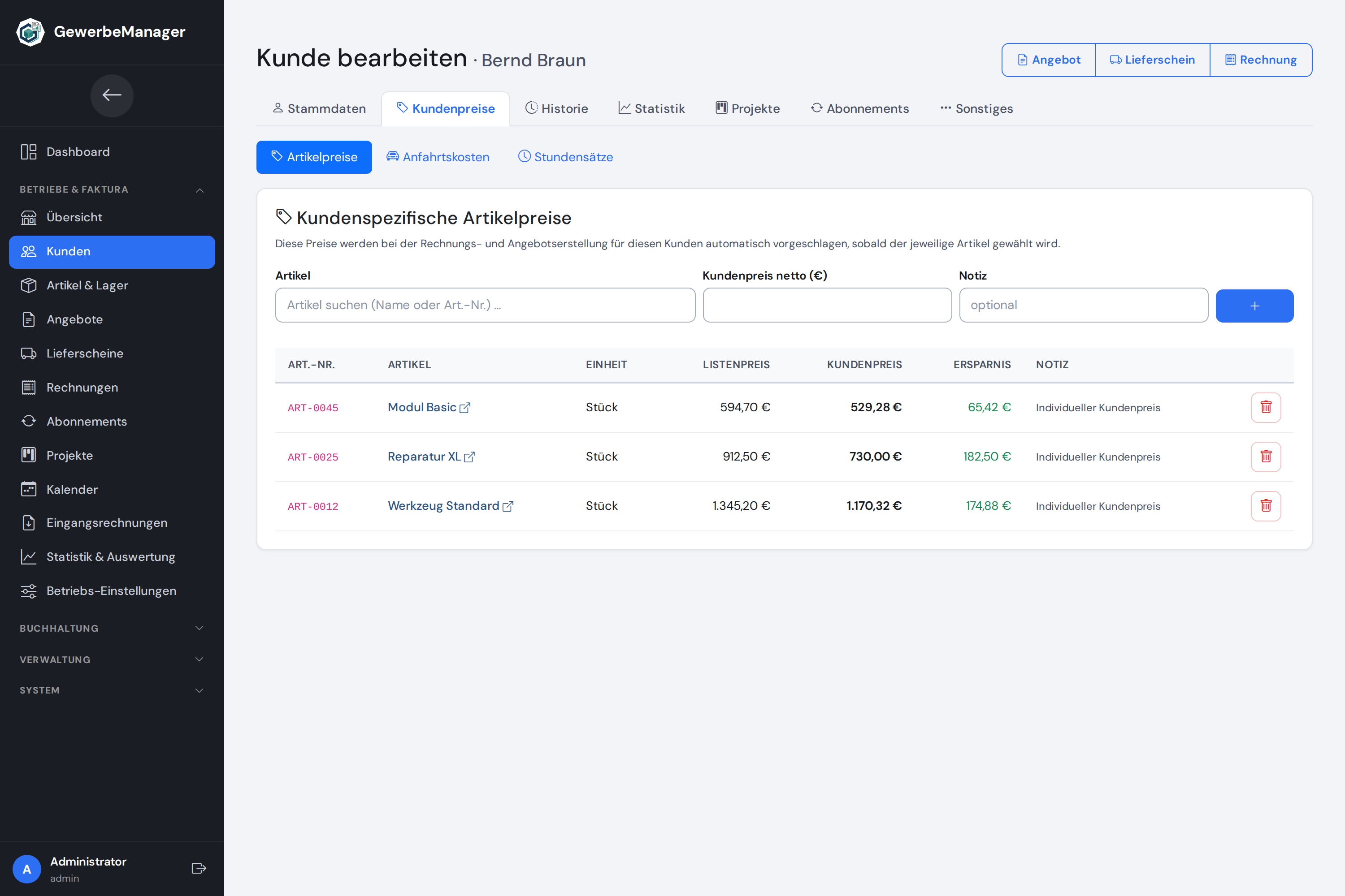 Kundenspezifische Preise