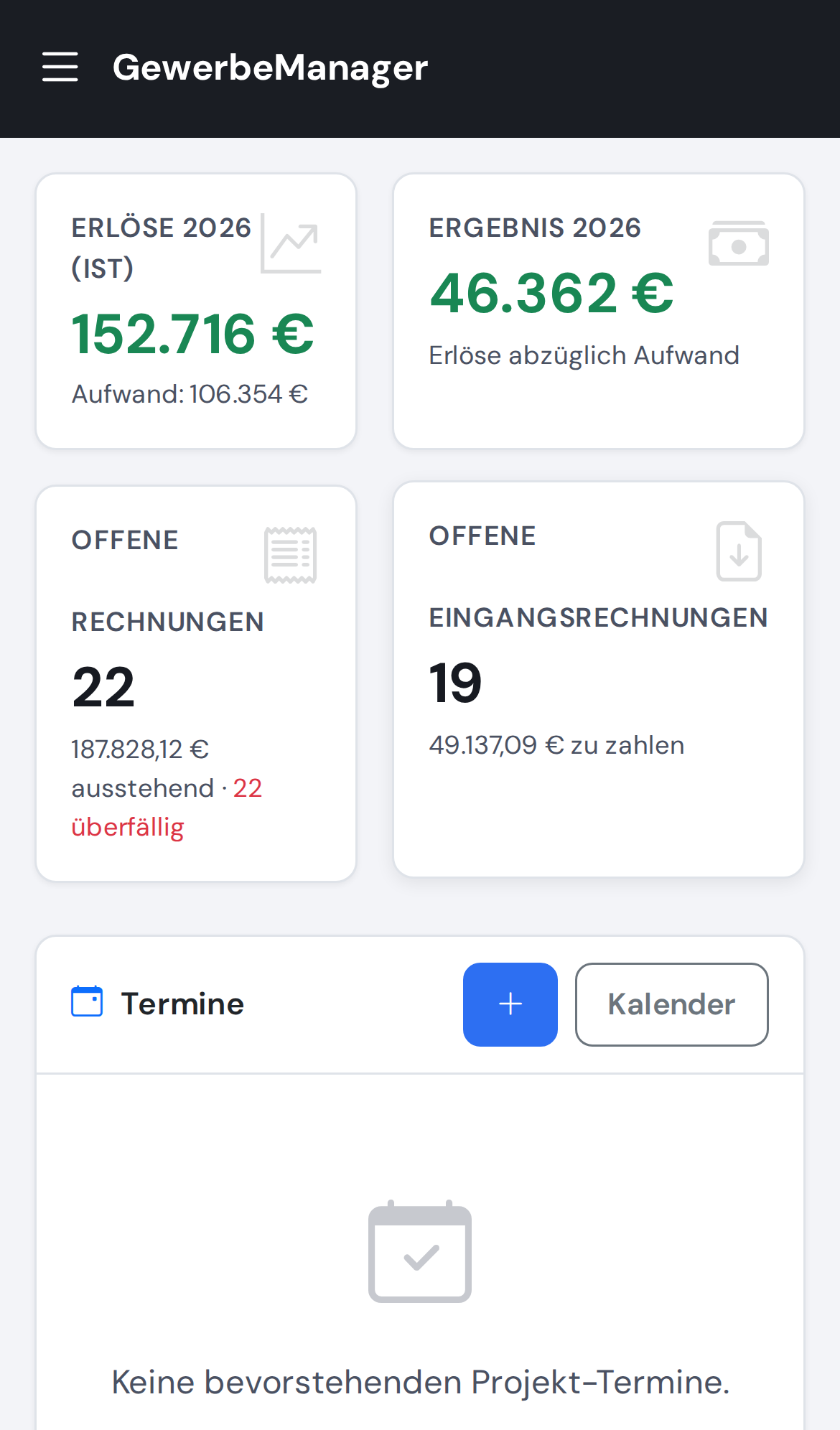 GewerbeManager auf dem Smartphone